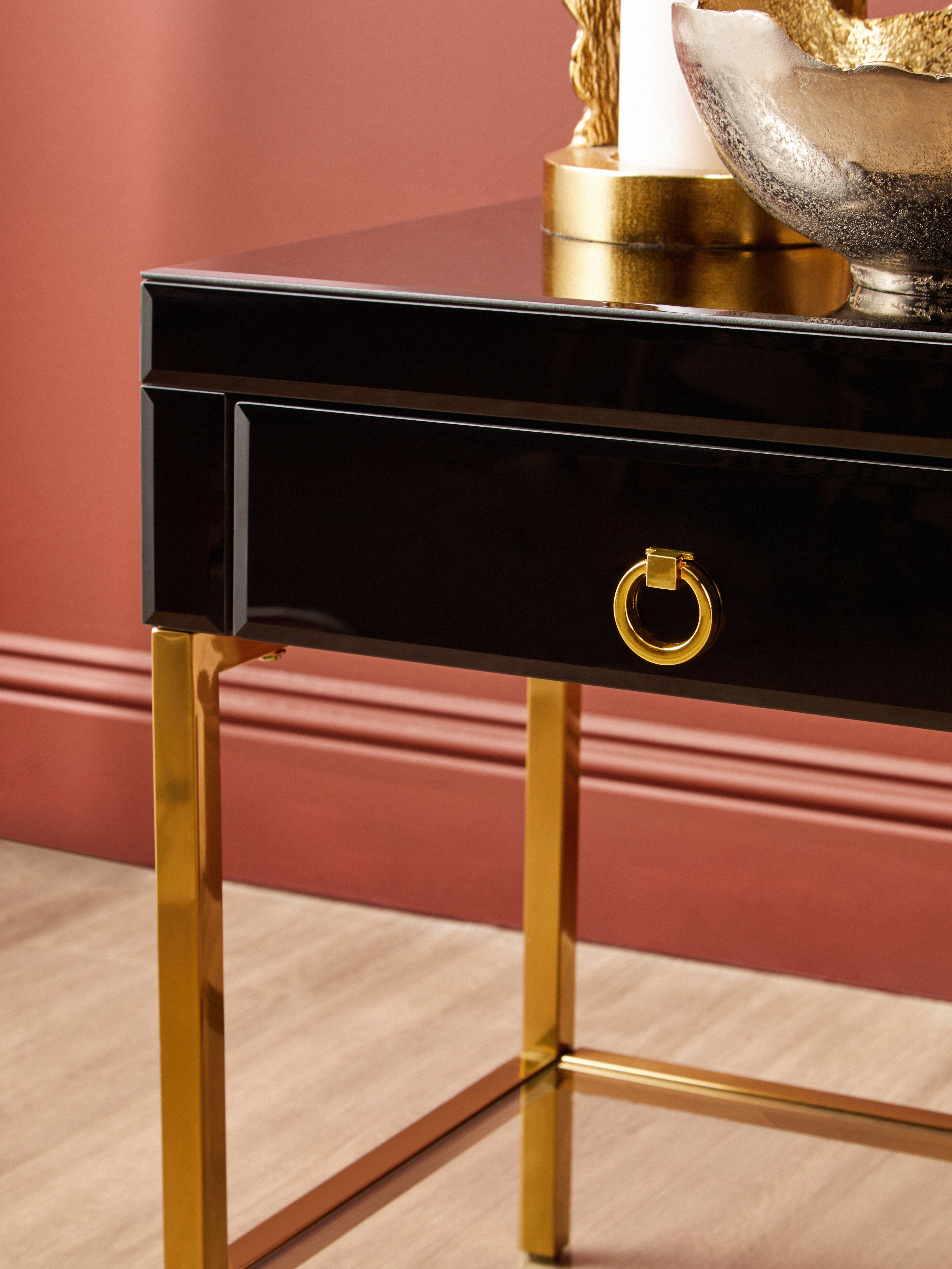 Candace Townhouse Black & Gold Side Table